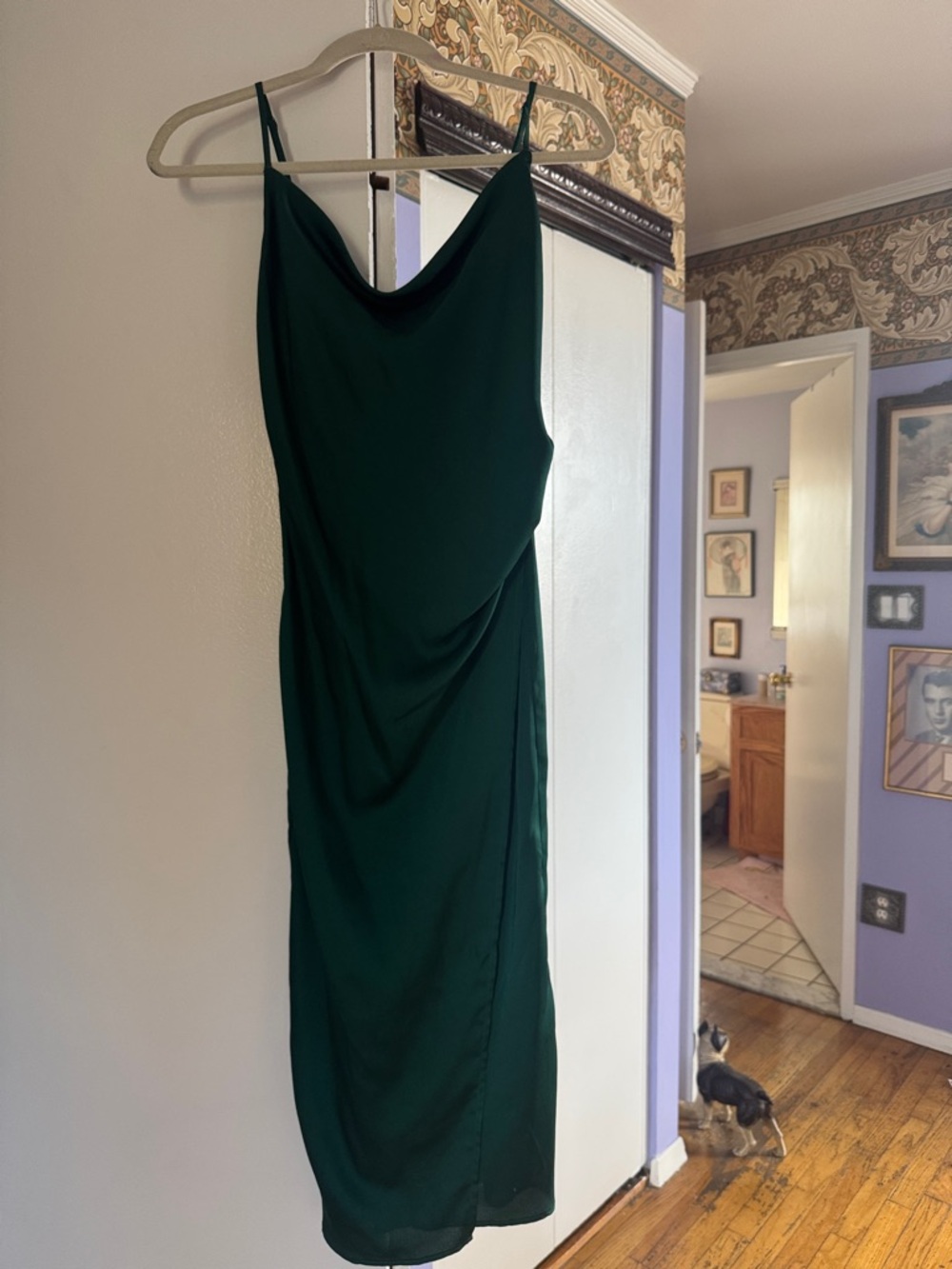 re:named Deep Forest Green Cowl Neck Slip Midi Dress